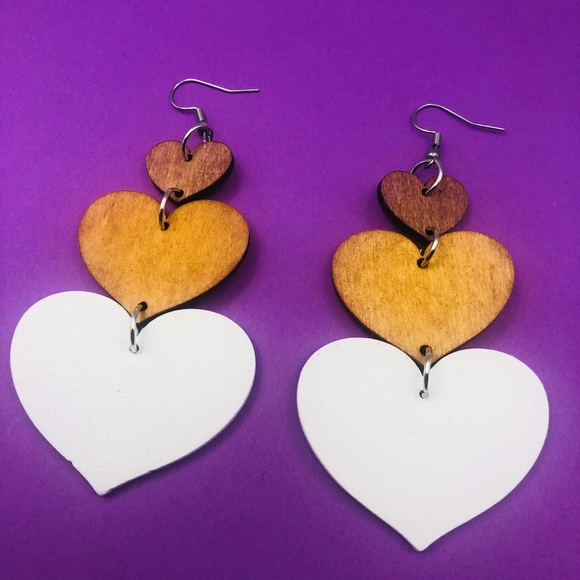 Source Unknown Jewelry - Wooden Heart Drop Earrings Dangle Boho Style NWOT
